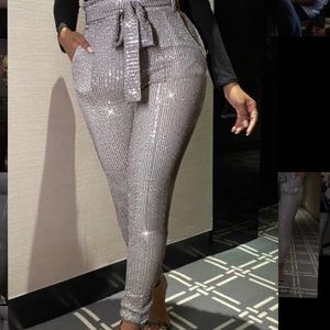 Sequined Wrap Waist Long Trousers